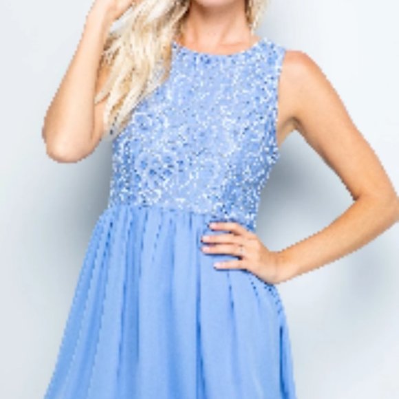 Francesca's Blue Floral Dress - SZ. L - Picture 4 of 15